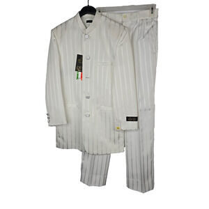 J. Vital Boys White‎ Satin Stripe Mandarin Collar 2pc Suit Set Size 14 Regular